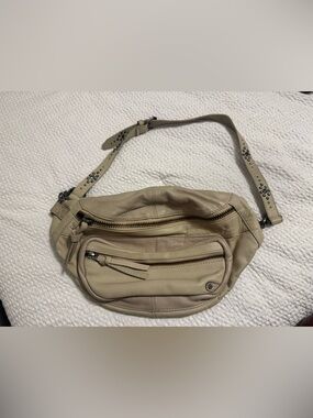 Free People Beige Leather Crossbody Belt Bag